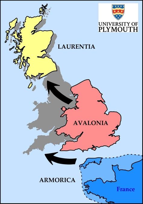 This graphic shows how the ancient land masses of Laurentia, Avalonia and Armorica would have ...