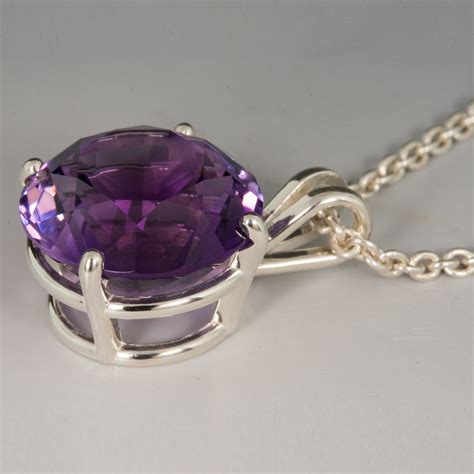 Pendant, 13.5mm Round Amethyst Pendant, Sterling Silver