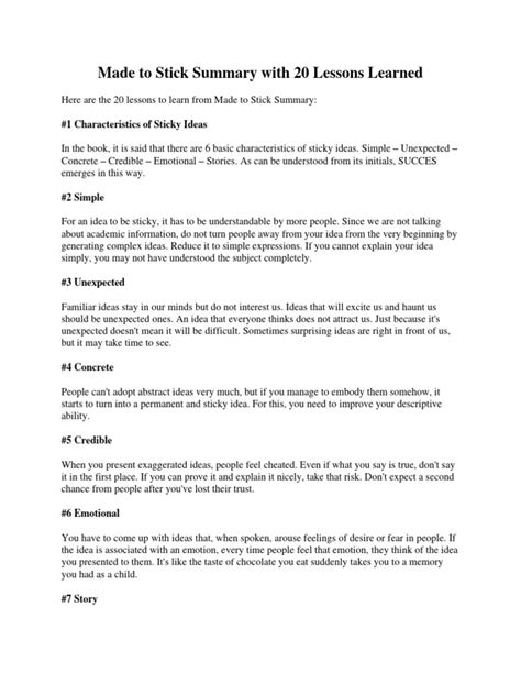 Made To Stick Summary PDF | PDF | Idea | Mind