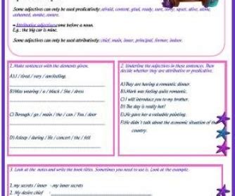 Attributive And Predicative Adjectives Exercises With Answers - Exercise Poster