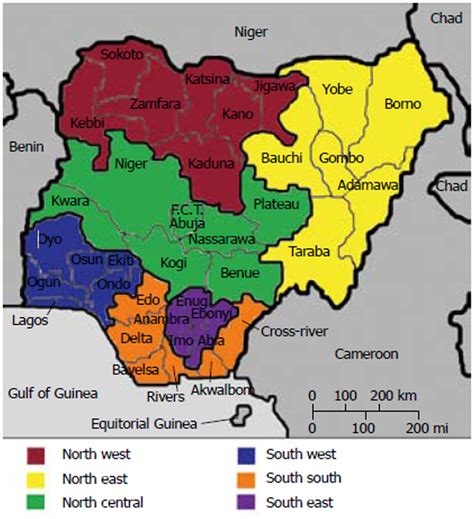 Map of Nigeria showing the 6 geo-political zones, 36 states and federal... | Download Scientific ...
