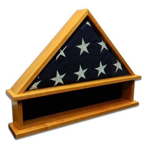 Cherry Burial Flag Display Case with Shadow Box Base