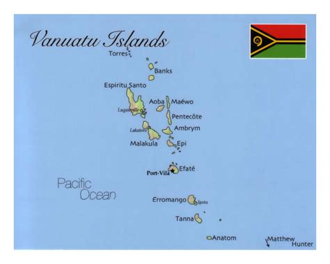 Detailed map of Vanuatu with flag | Vanuatu | Oceania | Mapsland | Maps of the World