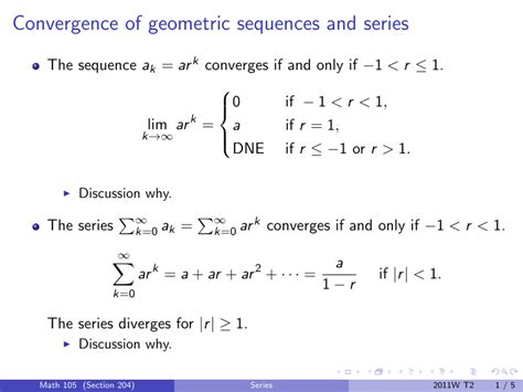 Convergence of geometric sequences and series