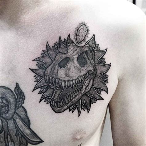 T-Rex Skull Tattoo on Chest - Best Tattoo Ideas Gallery