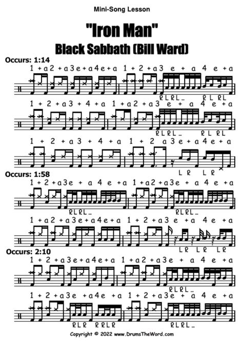 "Iron Man" (Black Sabbath) MINI-SONG LESSON - Free Video Drum Lesson & Sheet Music (Bill Ward ...