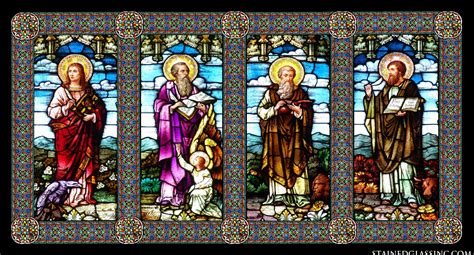 "Evangelists and their Symbols" Religious Stained Glass Window