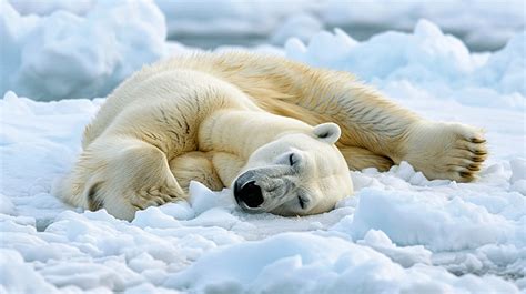 A Sleeping Polar Bear On Sea Ice In The Arctic Background, Polar Bear ...