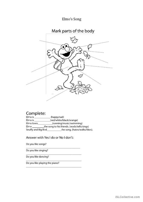 Elmo's song song and nursery rhym…: English ESL worksheets pdf & doc