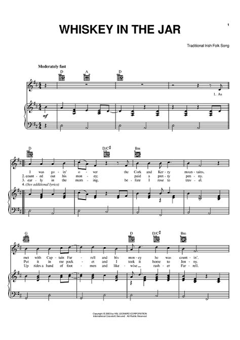 Whiskey In The Jar" Sheet Music by Metallica; Thin Lizzy; Dubliners for ...