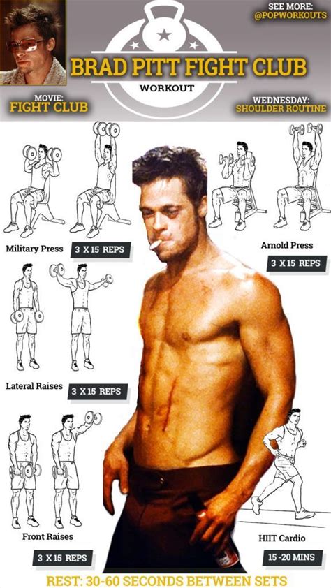 Brad Pitt Fight Club Workout Shoulder Wednesday Routine | Fight club workout, Pop workouts ...