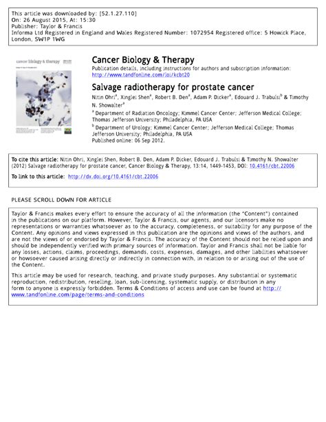 (PDF) Salvage radiotherapy for prostate cancer