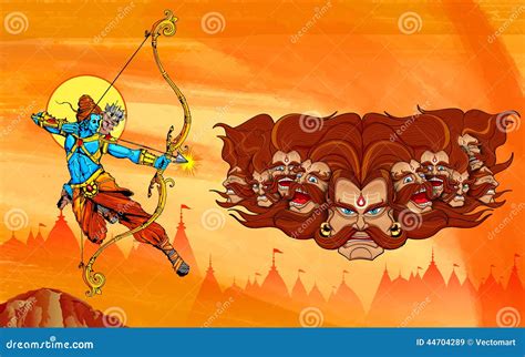 Lord Rama With Bow Arrow Killimg Ravana Stock Vector - Illustration of ...