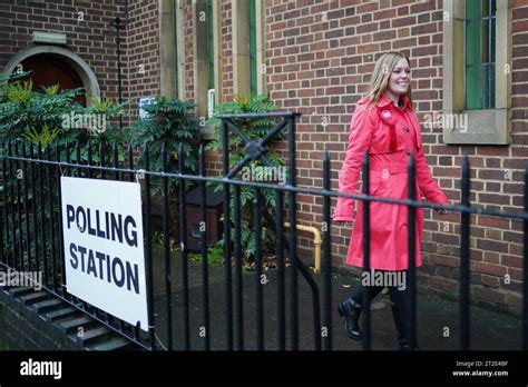 Labour candidate Sarah Edwards arrives at St John The Baptist Church in Tamworth, Staffordshire ...