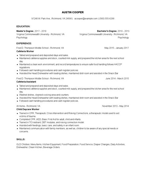 Cafeteria Worker Resume Examples and Tips - Zippia