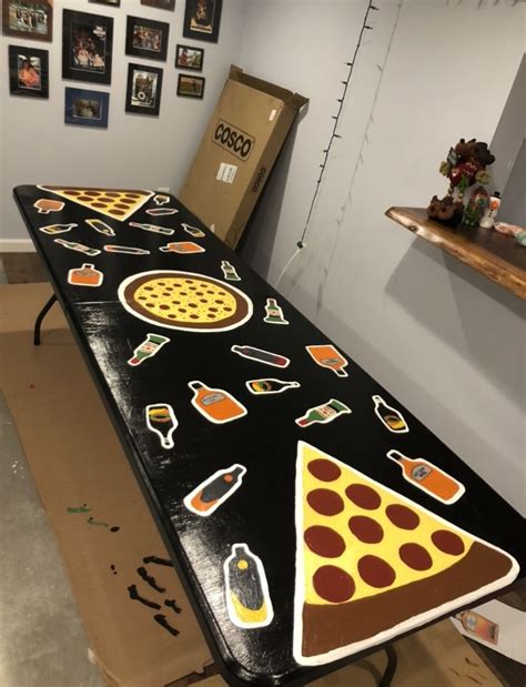 Painted Pizza Pong Table | Beer pong table designs, Beer pong tables, Pizza