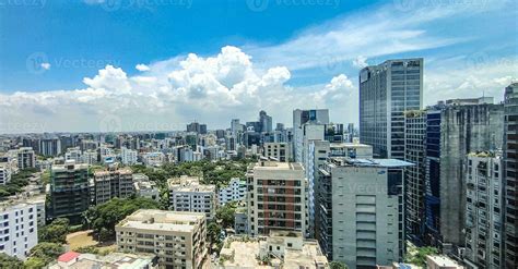 a view of the city skyline from a high rise building in Dhaka ...