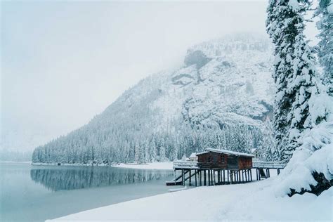 Italia Mia - Scenic view of Lago di Braies lake in winter