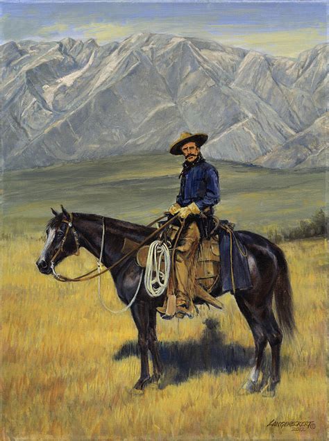 Old West Cowboy On Black Horse Painting by Don Langeneckert