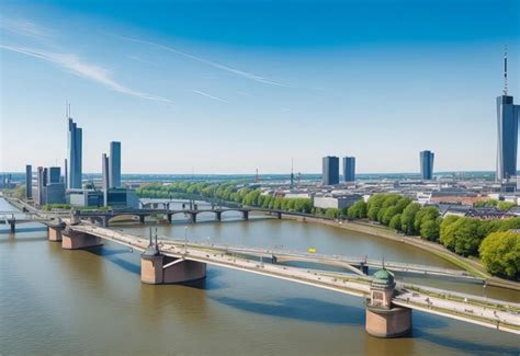 Premium AI Image | Drone panorama over Main river and Offenbach with Frankfurt skyline