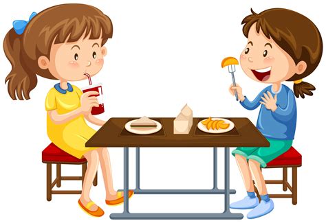 Two girls eating on picnic table 302119 Vector Art at Vecteezy