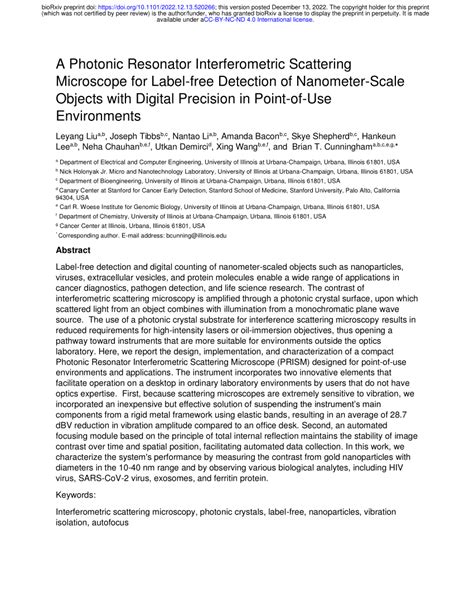 (PDF) A Photonic Resonator Interferometric Scattering Microscope for ...