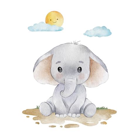 Premium Vector | Cute baby elephant watercolor clipart illustration