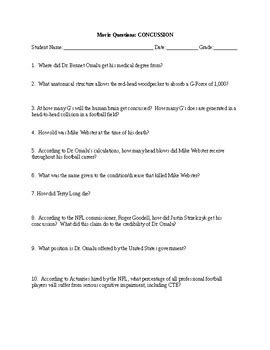 Concussion Movie Worksheet