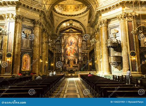 Turin, Italy, 27 June 2019: Interior of the Salesian Church of Our Lady Help of Christians in ...