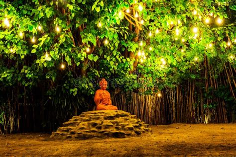 Buddha Statue and Lights at Night, Chiang Mai, Thailand. Stock Image ...