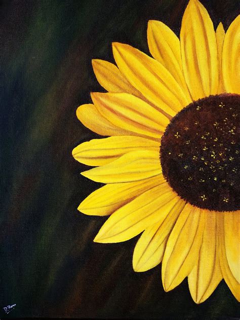 Premium Original Handmade Sun flower Oil Painting | Sunflower canvas paintings, Black background ...