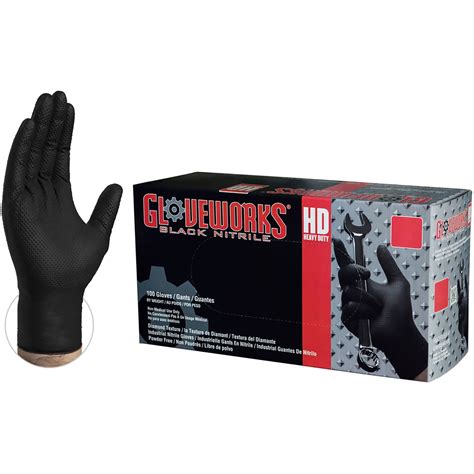 Gloveworks Heavy Duty Black Nitrile Industrial Diamond Textured Disposable Gloves, XL 100-Count ...