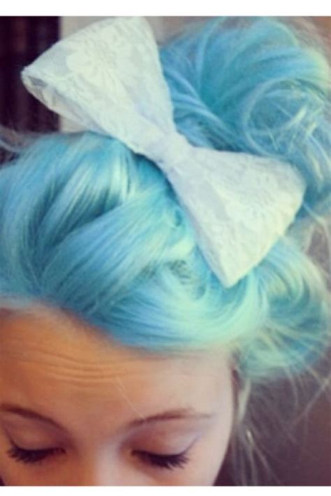 Lace bow and cotton candy blue hair | Scene hair, Dye my hair, Pastel hair