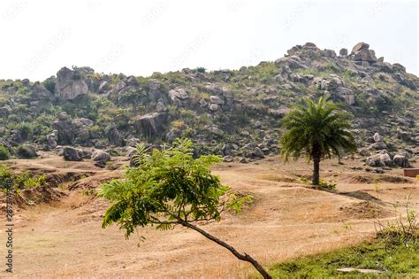 Landscape view of dry hilly area of Chota Nagpur plateau of Jharkhand ...