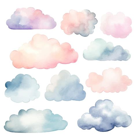 Premium Vector | Set of watercolor vector clouds isolated on white ...