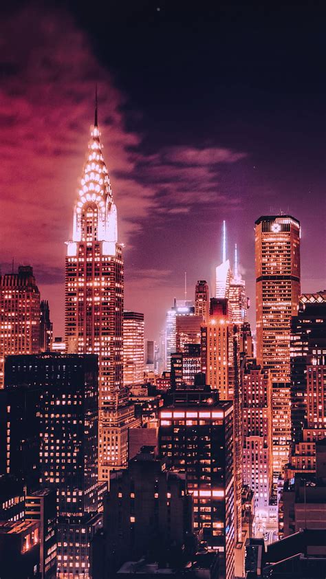 Manhattan, city, lights, night, town, HD phone wallpaper | Peakpx