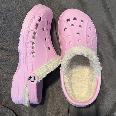 Pink fuzzy crocs - Depop