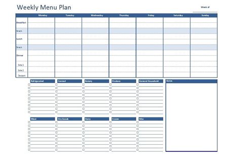 Free Excel Weekly Menu Plan Template Dowload