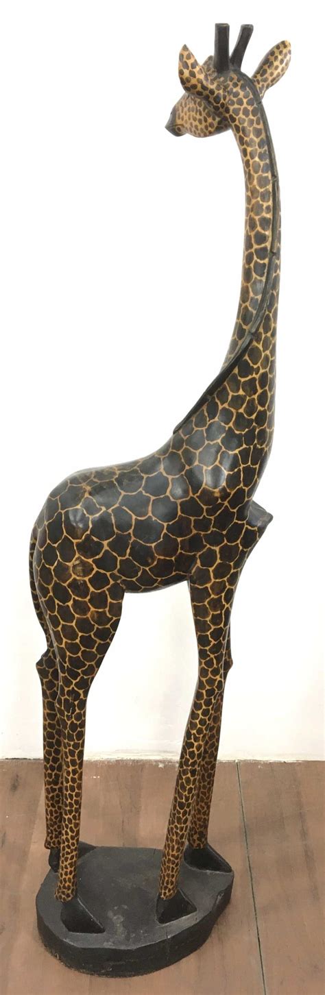 Lot - Large 62in Carved Wood Giraffe Sculpture