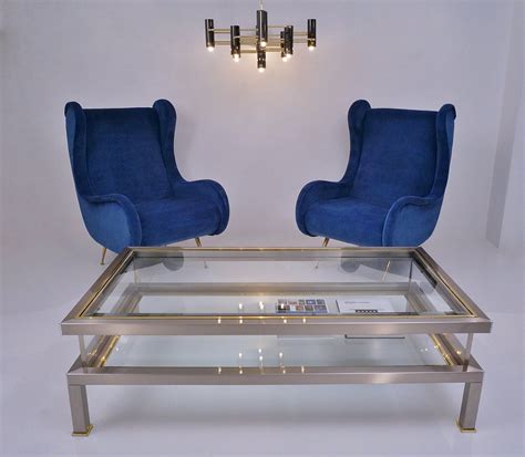 Maison Jansen sliding coffee table, large, brass & steel, 1970’s French ...