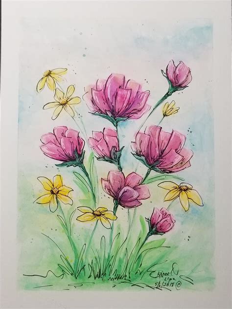 Spring Flowers Water color and ink | Spring flowers, Water flowers ...