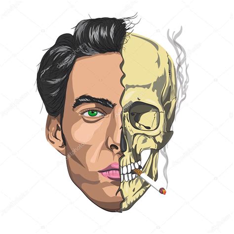 Male face half a skull smoking a cigarette Stock Vector Image by ©ChekanovAndrey #92655056