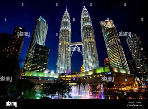 The skyline of Kuala Lumpur, Malaysia, at night with the illuminated ...