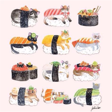 Pin by Yin Lim on Cat Wallpapers | Sushi cat, Sushi drawing, Sushi art