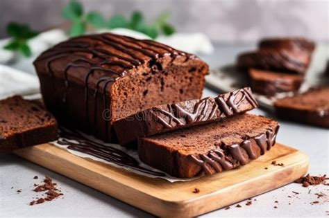 Chocolate Pound Cake. Loaf of Cake Sliced into Pieces with Chocolate Ganache Cream Stock Photo ...