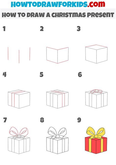 how to draw a christmas present step by step | Easy christmas drawings ...