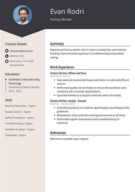 Factory Worker Resume Example (Free Guide)