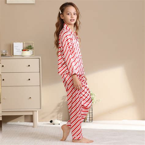 Silk Kid pj Set Girls Satin Pajamas Set Long Sleeve Sleepwear Button-up ...