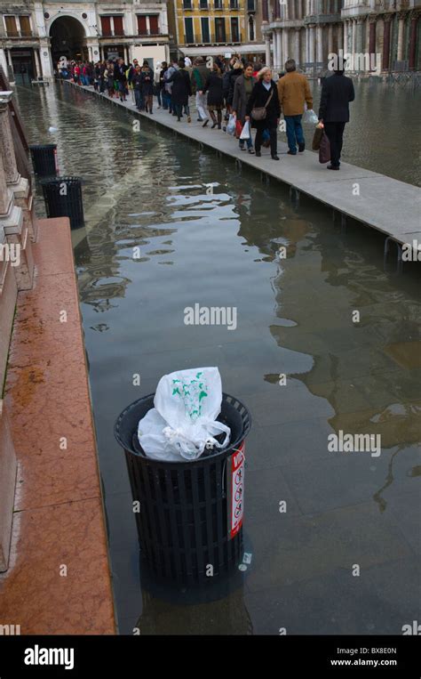 Piazza San Marco during high tide floods San Marco district Venice the Veneto northern Italy ...