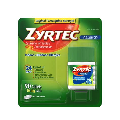 Zyrtec 24 Hour Allergy Relief Tablets with 10 mg Cetirizine Hci, 90 Ct ...